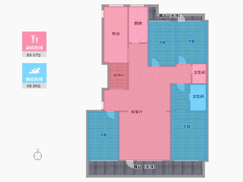 辽宁省-沈阳市-阳光100果岭公馆十号路9甲2号-2号（S1）208m²-166.40-户型库-动静分区