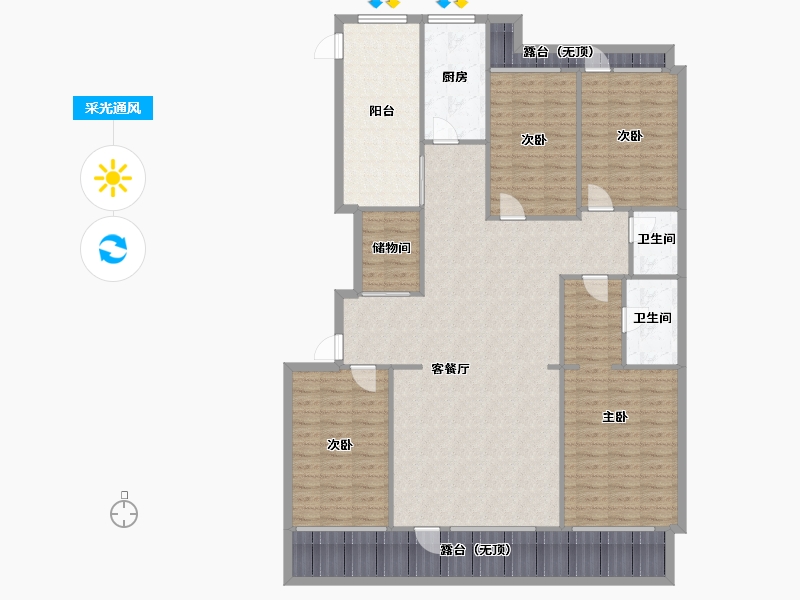 辽宁省-沈阳市-阳光100果岭公馆十号路9甲2号-2号（S1）208m²-166.40-户型库-采光通风