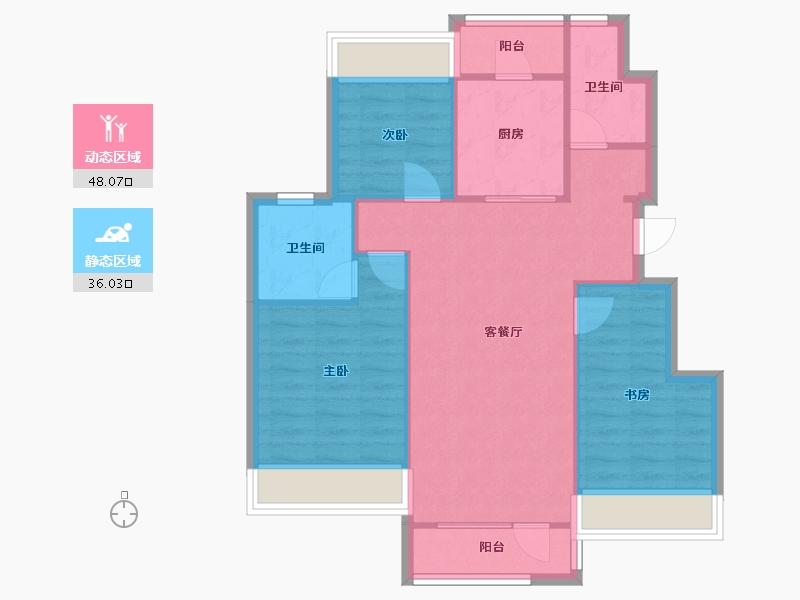 辽宁省-沈阳市-集美尚景十号路10甲（1,8）号楼99m²-75.90-户型库-动静分区