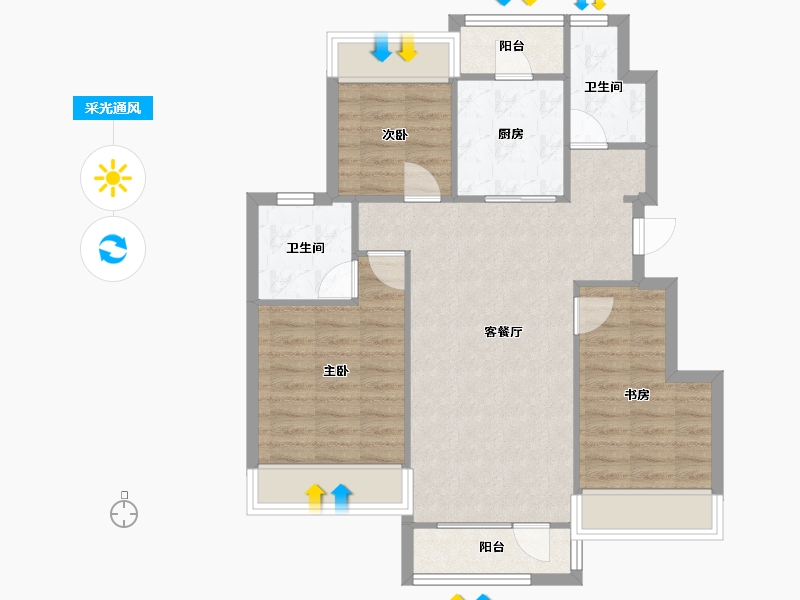 辽宁省-沈阳市-集美尚景十号路10甲（1,8）号楼99m²-75.90-户型库-采光通风