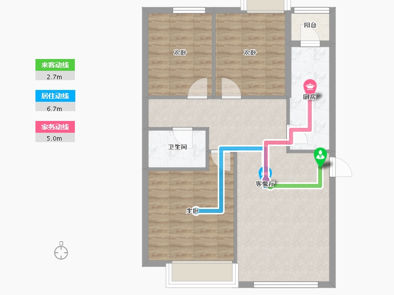 辽宁省-沈阳市-坤博幸福城C1户型建面102.51㎡-74.62-户型库-动静线