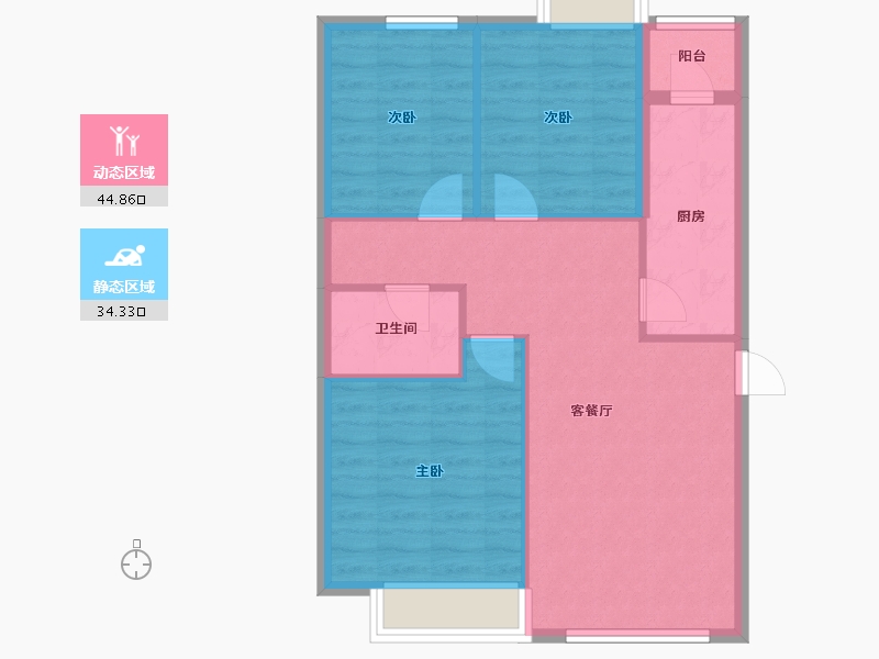 辽宁省-沈阳市-坤博幸福城C1户型建面102.51㎡-74.62-户型库-动静分区