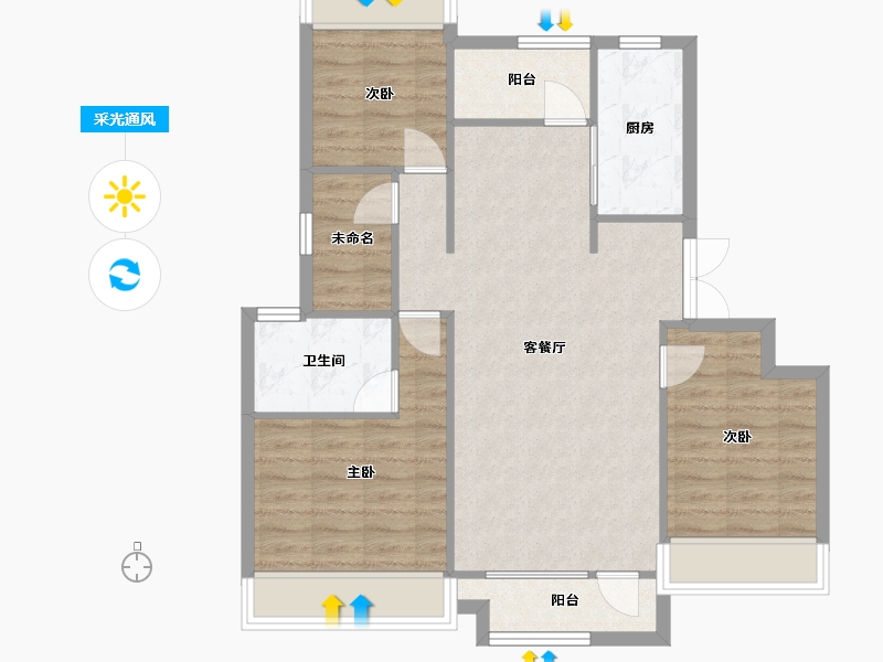 辽宁省-沈阳市-集美尚景十号路10甲3-2号（2号楼）113m²-83.61-户型库-采光通风