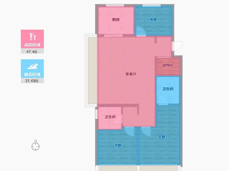 辽宁省-沈阳市-金地时代风华卫工南街（H2,H1）号楼115m²-74.46-户型库-动静分区