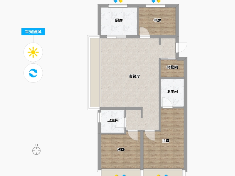 辽宁省-沈阳市-金地时代风华卫工南街（H2,H1）号楼115m²-74.46-户型库-采光通风