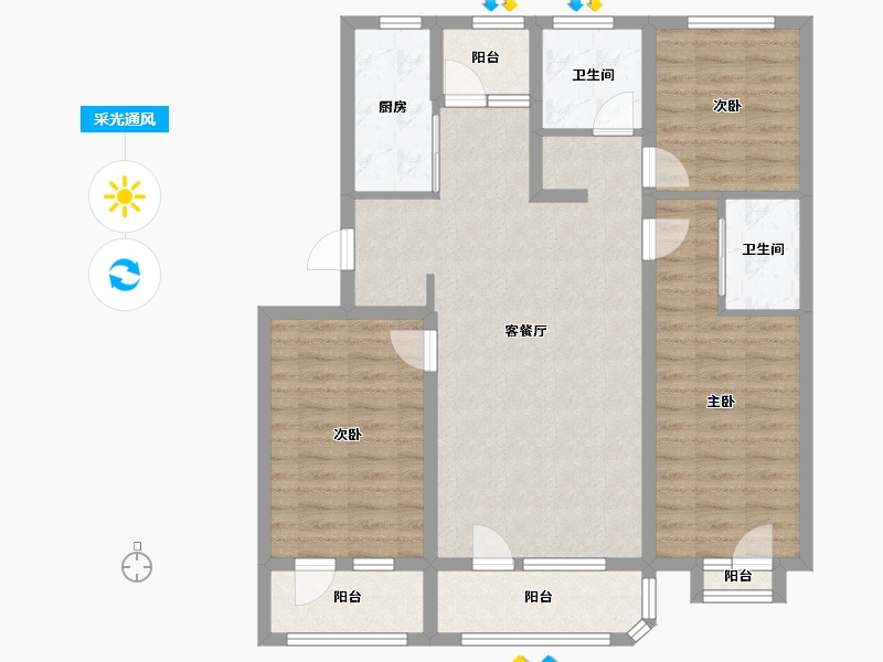 辽宁省-沈阳市-坤博幸福城X-3户型建面107㎡-98.72-户型库-采光通风