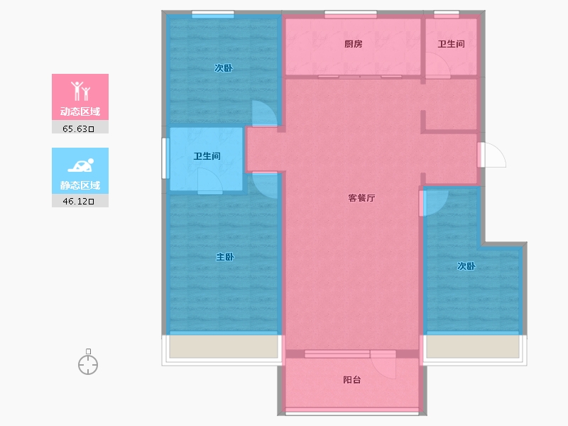 辽宁省-沈阳市-金地时代风华卫工南街（G2,G3,,G7,G1）号楼126m²-100.83-户型库-动静分区