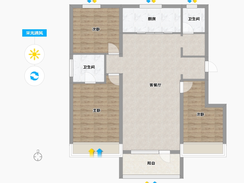 辽宁省-沈阳市-金地时代风华卫工南街（G2,G3,,G7,G1）号楼126m²-100.83-户型库-采光通风