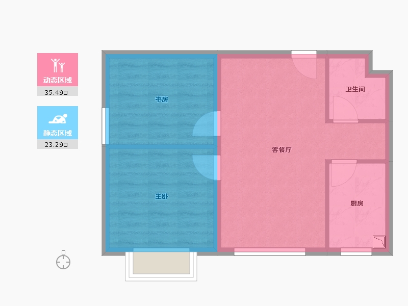 辽宁省-沈阳市-步阳江南壹号B户型建面66㎡-52.80-户型库-动静分区