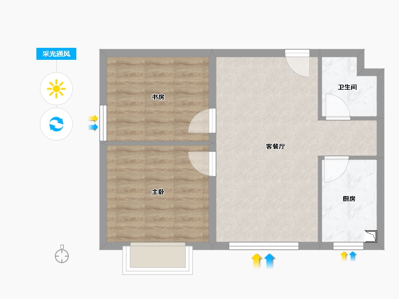 辽宁省-沈阳市-步阳江南壹号B户型建面66㎡-52.80-户型库-采光通风