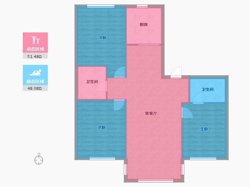 辽宁省-沈阳市-米兰颂北一西路70-2号（2号楼）106m²-91.45-户型库-动静分区