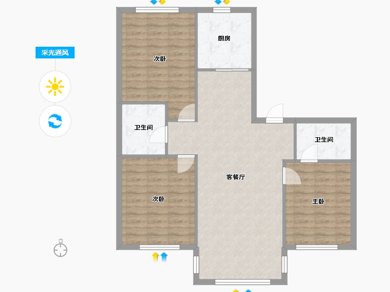 辽宁省-沈阳市-米兰颂北一西路70-2号（2号楼）106m²-91.45-户型库-采光通风