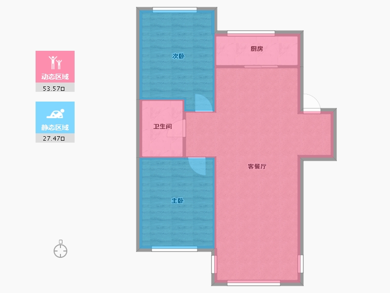 辽宁省-沈阳市-米兰颂多层C户型85m²-74.41-户型库-动静分区