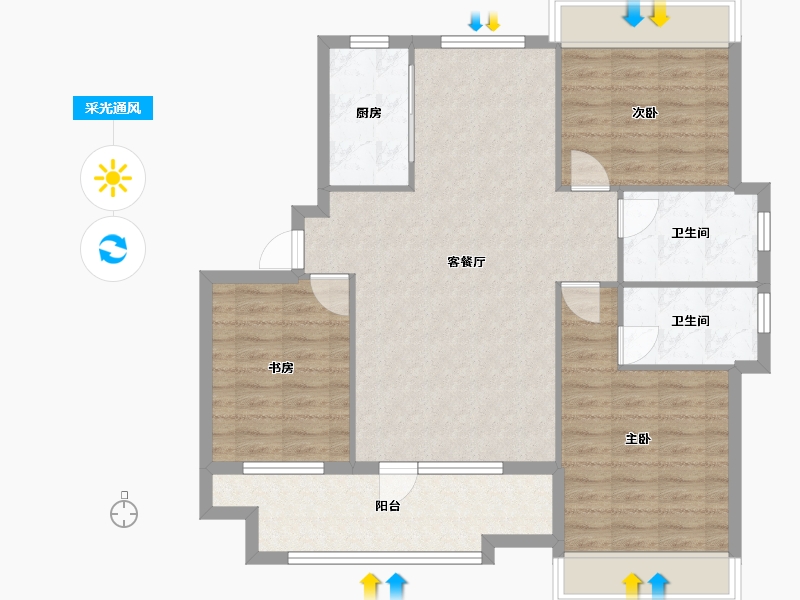 辽宁省-沈阳市-荣盛锦绣天地十三号街67-4号（4号楼）124m²-94.69-户型库-采光通风