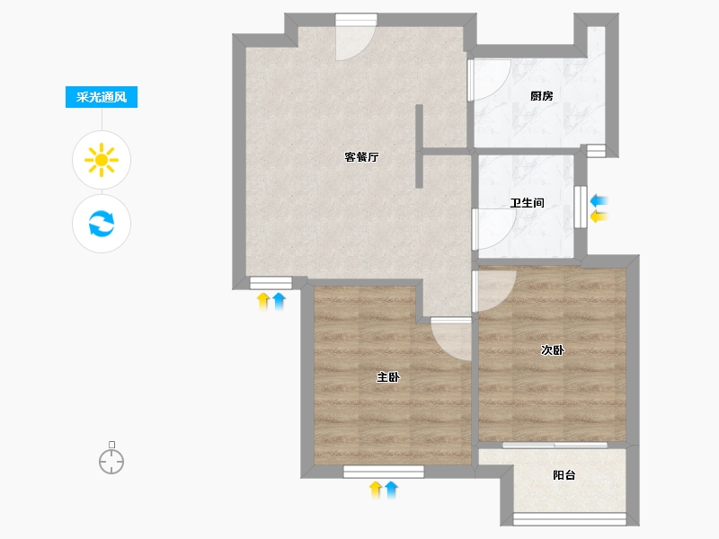 辽宁省-沈阳市-荣盛锦绣天地十三号街136-43号（43号楼）68m²-51.30-户型库-采光通风