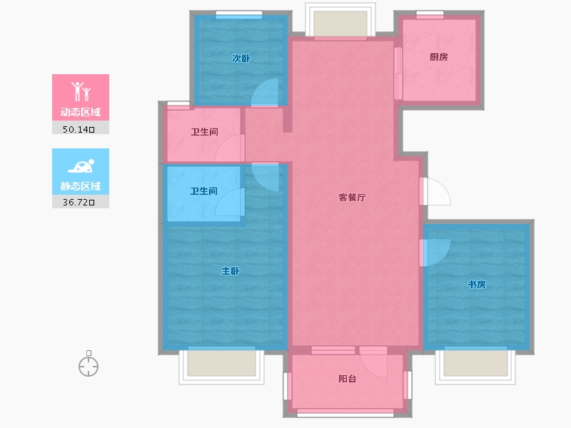 辽宁省-沈阳市-中国铁建御水澜湾建面108㎡-77.11-户型库-动静分区