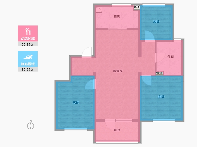 辽宁省-沈阳市-融创城沈辽路（D1至D8,D12,D14）号楼102m²-73.86-户型库-动静分区