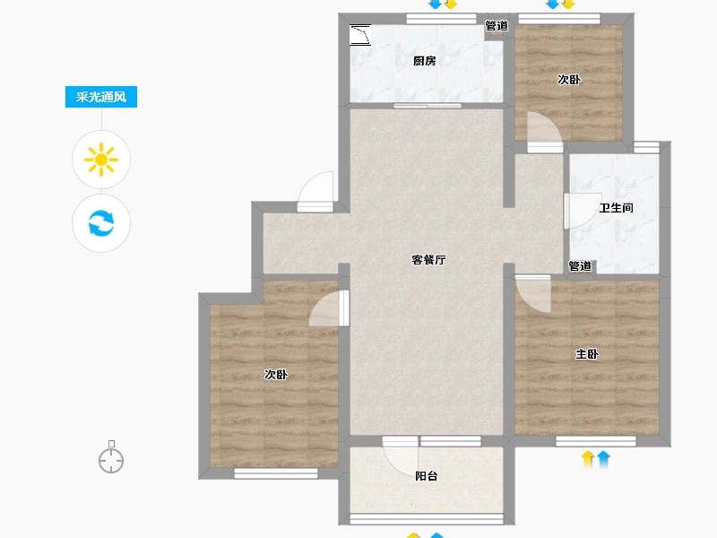 辽宁省-沈阳市-融创城沈辽路（D1至D8,D12,D14）号楼102m²-73.86-户型库-采光通风