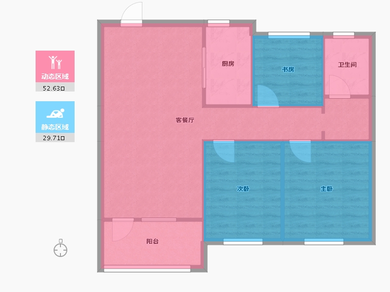 辽宁省-沈阳市-融创城沈辽路（G7,G8,G9）号楼Ｃ2户型107m²-74.96-户型库-动静分区