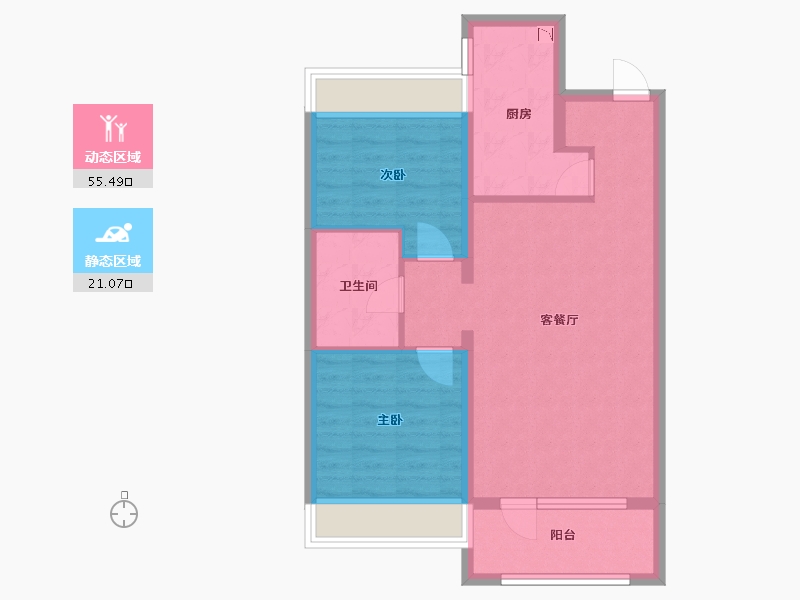 辽宁省-沈阳市-融创城沈辽西路（G3,1,25,26,G1）号楼85m²-68.00-户型库-动静分区