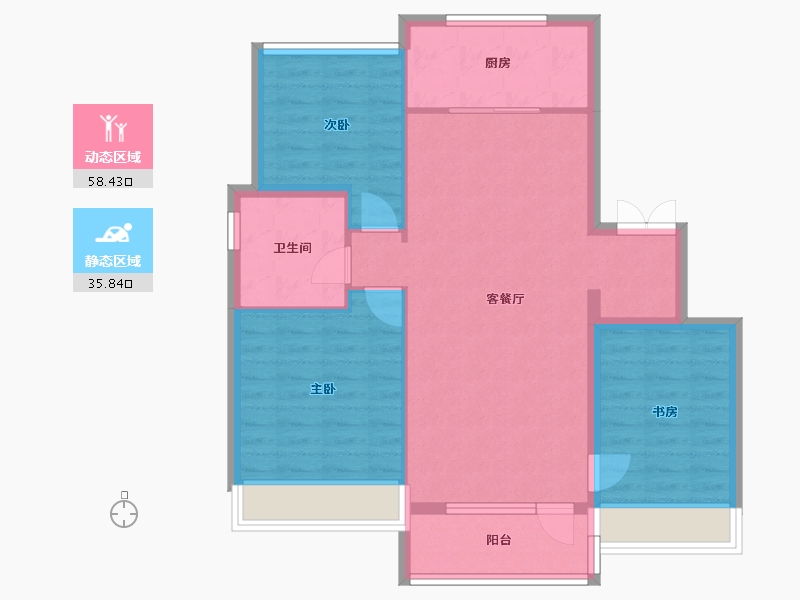 辽宁省-沈阳市-融创城沈辽西路（D3）号楼110m²-85.13-户型库-动静分区