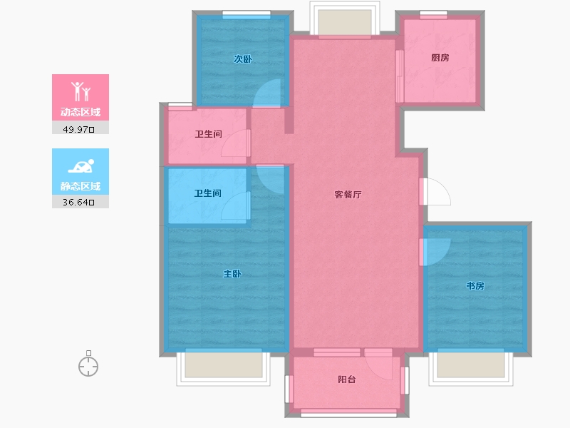 辽宁省-沈阳市-中国铁建御水澜湾建面108㎡-76.88-户型库-动静分区