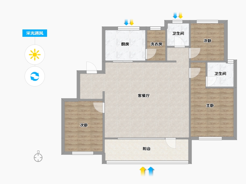 辽宁省-沈阳市-融创城沈辽西路（D6,D7）号楼126m²-101.33-户型库-采光通风