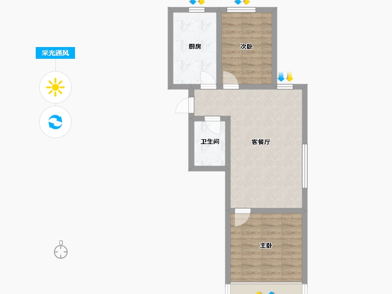 辽宁省-沈阳市-融创城沈辽西路（5,7,8,11）号楼66m²-53.60-户型库-采光通风