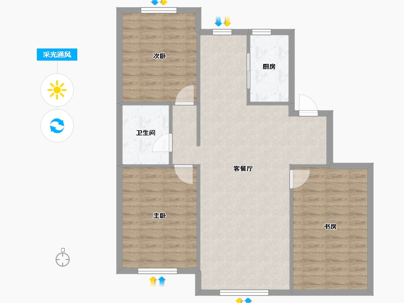 辽宁省-沈阳市-三隆熙湖枫景106平户型106m²-91.50-户型库-采光通风