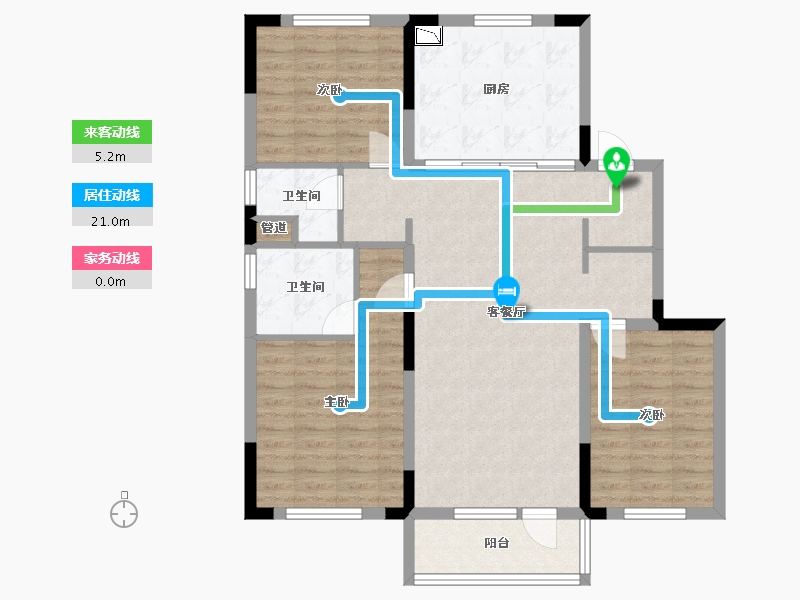 辽宁省-沈阳市-万科翡翠新都会北一西路（15,11,12）号楼128m²-98.72-户型库-动静线