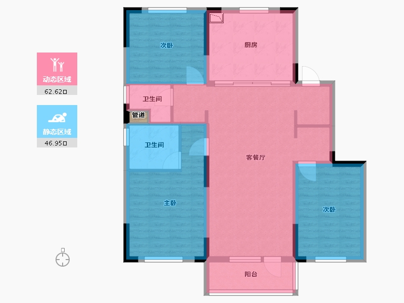 辽宁省-沈阳市-万科翡翠新都会北一西路（15,11,12）号楼128m²-98.72-户型库-动静分区