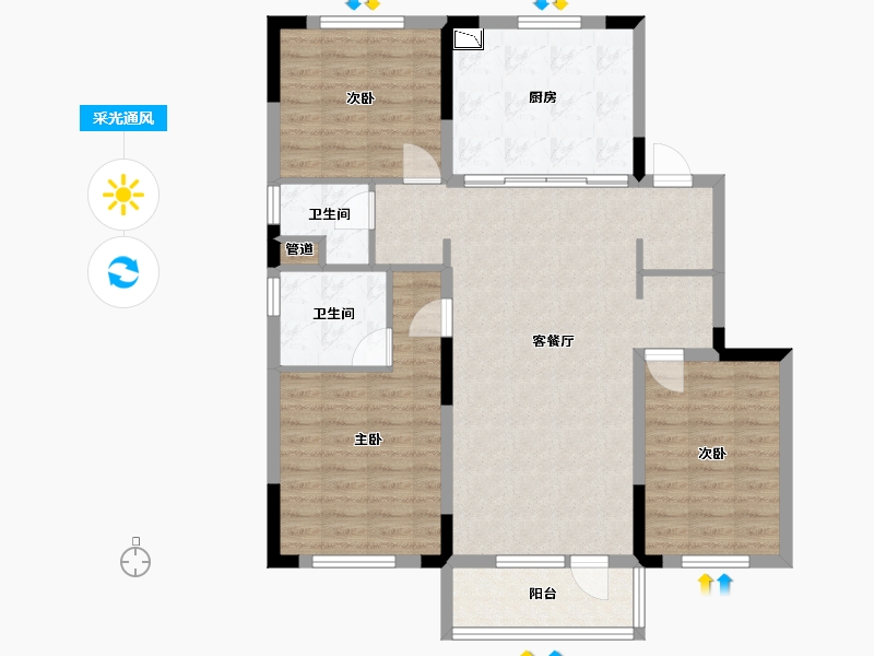 辽宁省-沈阳市-万科翡翠新都会北一西路（15,11,12）号楼128m²-98.72-户型库-采光通风