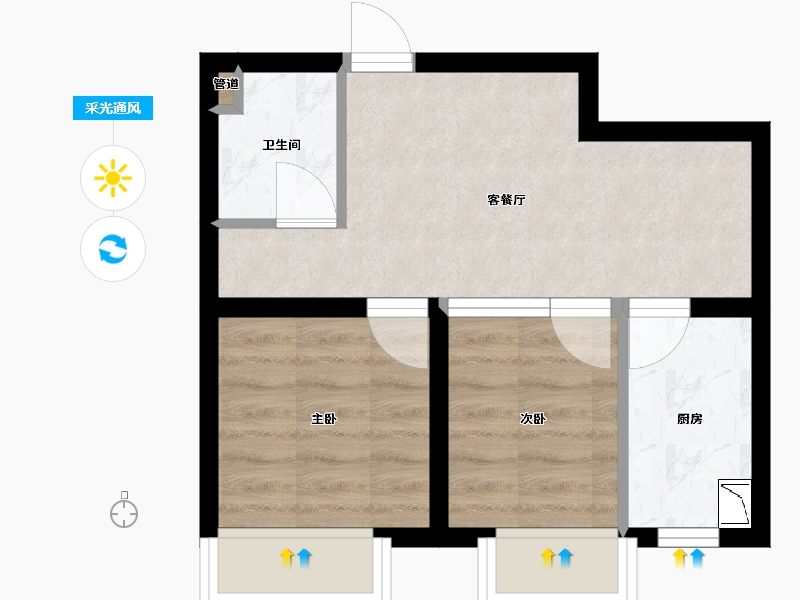 辽宁省-沈阳市-圣诺园GB户型55㎡-36.85-户型库-采光通风