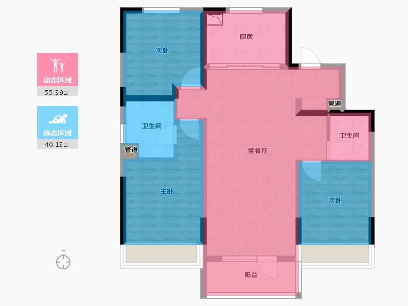 辽宁省-沈阳市-万科翡翠新都会北一西路（1,2,3,7,8）号楼125m²-85.07-户型库-动静分区