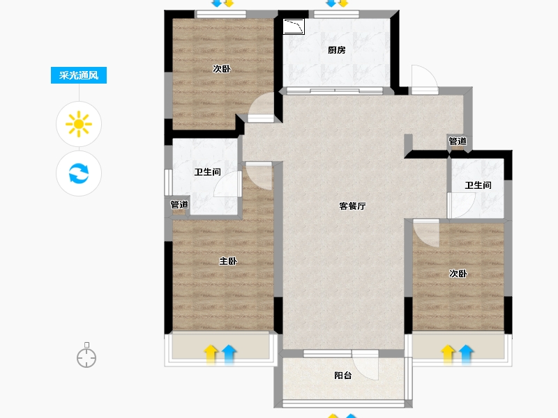 辽宁省-沈阳市-万科翡翠新都会北一西路（1,2,3,7,8）号楼125m²-85.07-户型库-采光通风