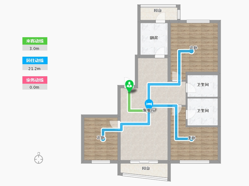 辽宁省-沈阳市-国奥新城蒲田路12-7号（6号楼）,蒲田路12-11号（7号楼）G户型建面125m²-95.68-户型库-动静线