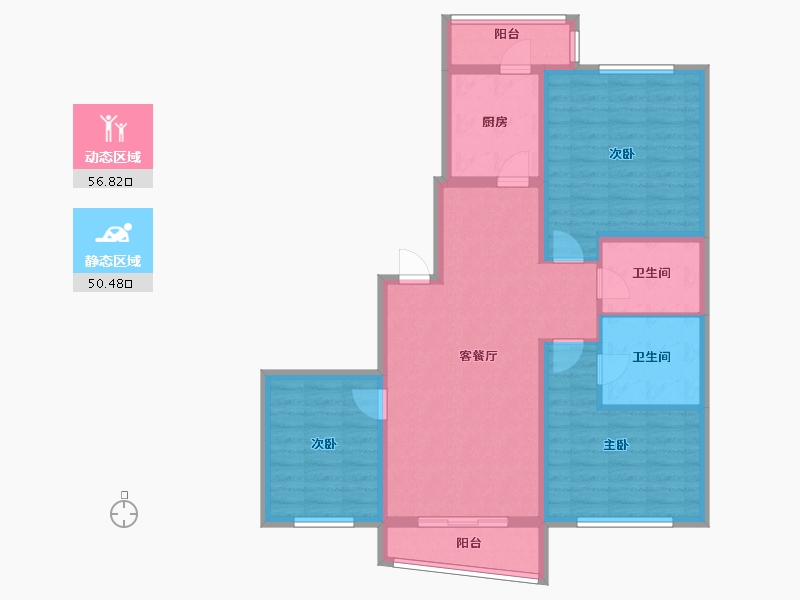 辽宁省-沈阳市-国奥新城蒲田路12-7号（6号楼）,蒲田路12-11号（7号楼）G户型建面125m²-95.68-户型库-动静分区