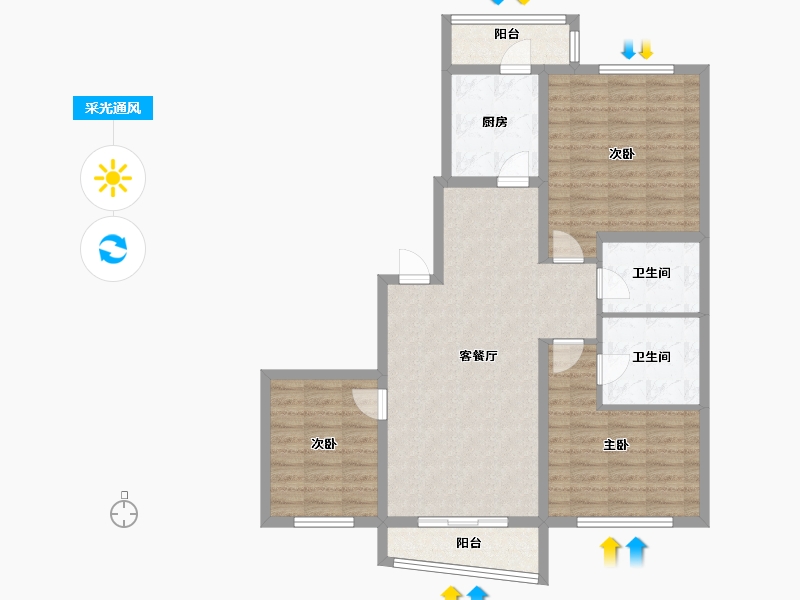 辽宁省-沈阳市-国奥新城蒲田路12-7号（6号楼）,蒲田路12-11号（7号楼）G户型建面125m²-95.68-户型库-采光通风