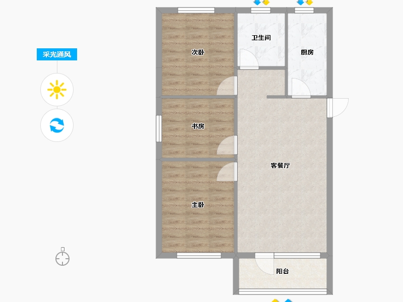 辽宁省-沈阳市-万象首府Ｈ户型99m²-70.93-户型库-采光通风