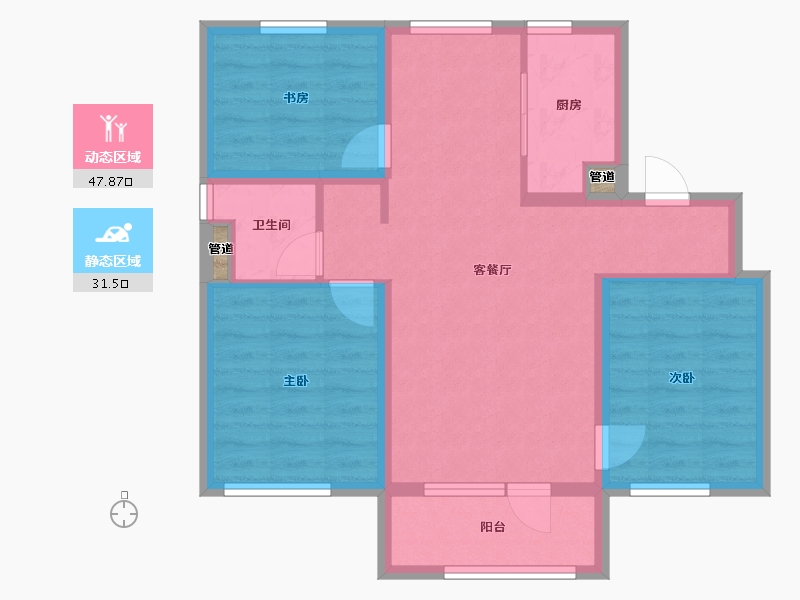 辽宁省-沈阳市-万科中德国际社区(Y1,Y2,Y3,Y39)号楼97m²-70.76-户型库-动静分区