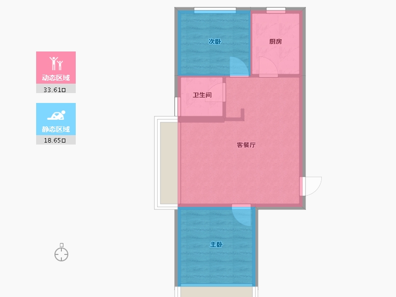 辽宁省-沈阳市-万象首府中央大街（117,108）号楼70m²-46.66-户型库-动静分区