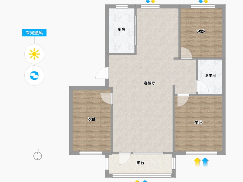 辽宁省-沈阳市-沈阳雅居乐花园B地块蒲南路3-4号（4号楼）,蒲南路3-10号（10号楼）,蒲南路3-11号-88.06-户型库-采光通风