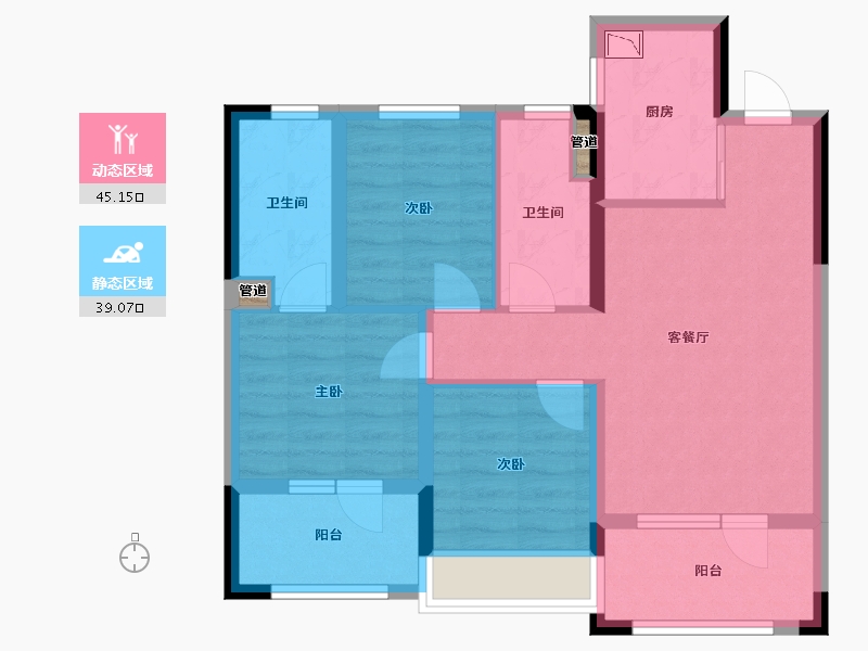 辽宁省-沈阳市-阳光城未来悦肇工南街98甲（2,3,6）号楼104m²-74.20-户型库-动静分区