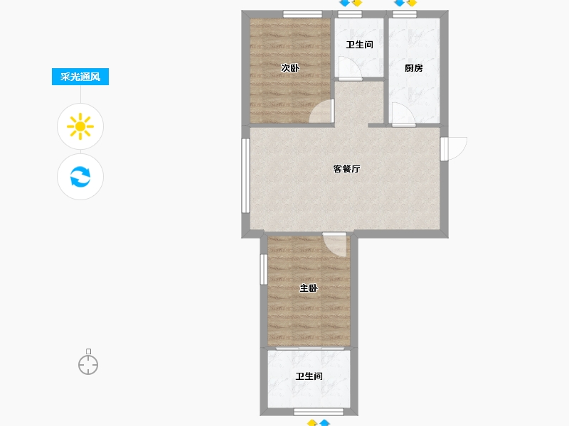 辽宁省-沈阳市-红豆杉温泉花园蒲河路22-12号（A5）,蒲河路22-13号（B5号楼C1建面86m²-59.36-户型库-采光通风