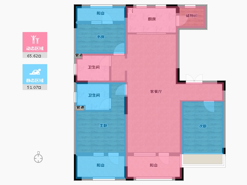 辽宁省-沈阳市-阳光城未来悦肇工南街98甲（9,10）号楼127m²-103.00-户型库-动静分区