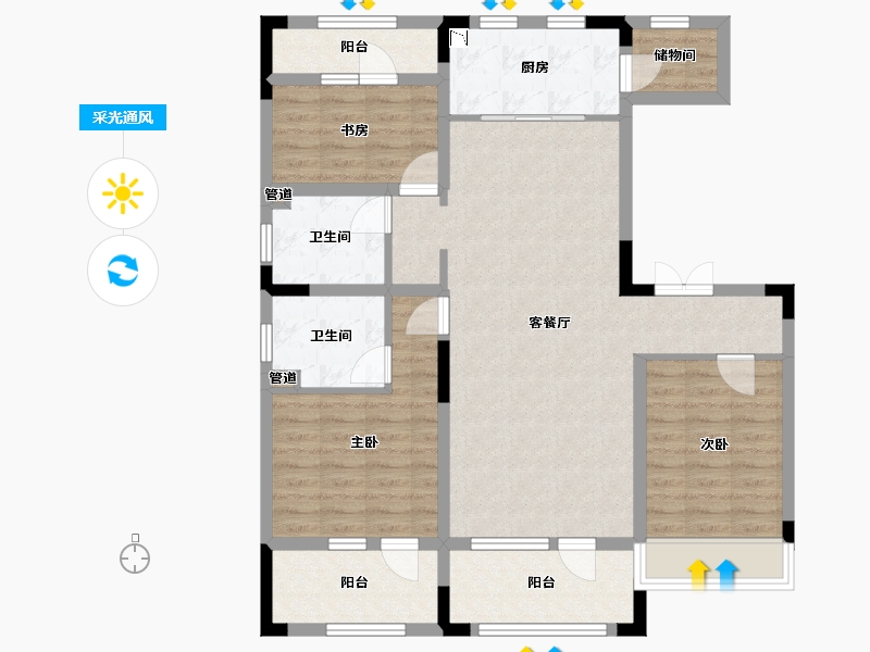 辽宁省-沈阳市-阳光城未来悦肇工南街98甲（9,10）号楼127m²-103.00-户型库-采光通风