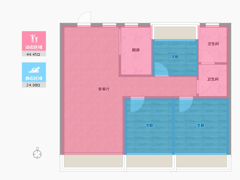 辽宁省-沈阳市-招商曦城开发大路（1,7,3,2）号楼95m²-62.08-户型库-动静分区