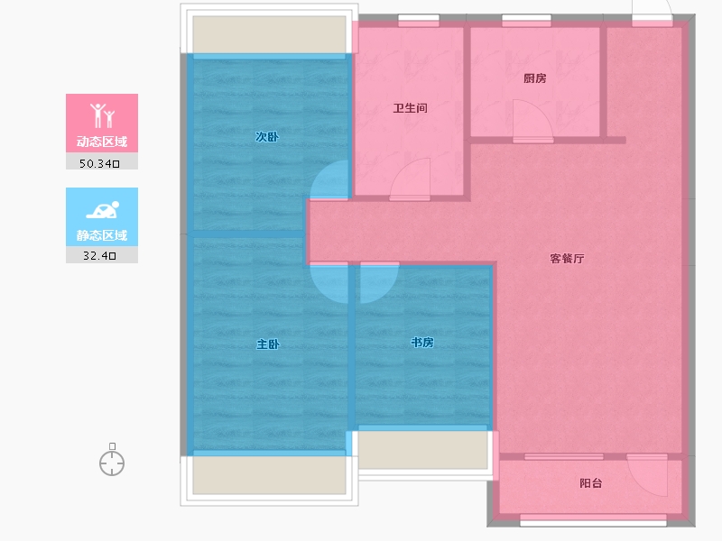 辽宁省-沈阳市-汇置尚都道义南大街63-16号（1）,道义南大街63-5号（2）101A建面103m²-75.13-户型库-动静分区