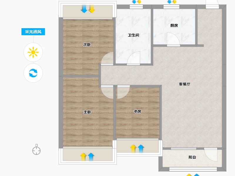 辽宁省-沈阳市-汇置尚都道义南大街63-16号（1）,道义南大街63-5号（2）101A建面103m²-75.13-户型库-采光通风