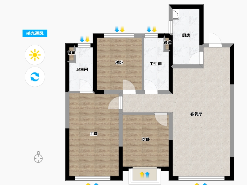 辽宁省-沈阳市-招商曦城开发大路（6,5,7,3,2）号楼110m²-77.26-户型库-采光通风